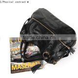 Black Customised Genuine Leather Handbag Travel Kit Bag Women Tote Bag thumbnail-3
