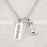 Sports Dumbbell Barbell Weight Charm And DISCIPLINE Charms Sports Necklace thumbnail-3