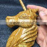 Natural Woodstone Crystal Unicorn for Crafts, Semi Precous Stone Goden Quartz Unicorn