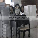 Elegant Black Dressing Table With Stool, 7 Drawers and 1 Oval Mirror thumbnail-2