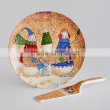 12" Ceramic Cake Plate With Shovel, Porcelain With Decal thumbnail-5