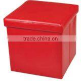 Red Folding Faux Leather Storage Ottoman For Living Room thumbnail-2