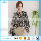 2017 Summer Print Chiffon Tunic Tops Long Sleeve Womens Shirts thumbnail-1