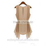 Wholesale Hot Selling Fashion Women Summer Top High Quality Ladies Top Beige O-Neck Sleeveless Career OL Chiffon Elegant Blouse thumbnail-2