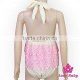 HYB145 Lovebaby Wholesale Navy Color Cheap 100% Cotton Stripe Back Romper With Pink Lace Ruffle Trim Organic Cotton Baby Cloth thumbnail-2