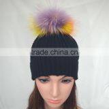 Myfur Rainbow Color Real Fur Pompom Woolen Knit Beanie Hat Wholesale thumbnail-2