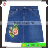 2017 Fashion Custom High Waisted Girls Sexy Floral Embroidered Denim Mini Skirt Casual Fit Latest Women Jeans Skirt thumbnail-1