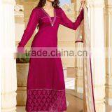 Deep Pink Color Long Straight Cut Bottom Net Border Designer Semi Stitch Salwar Kameez thumbnail-1