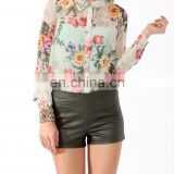CHEFON Long sleeve stud collar 2014 elegant modern women latest flower korea fashion blouse shirts design chiffon