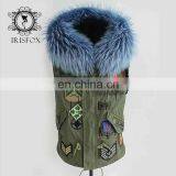 USA Super Big Fur Collar, Fashion Green Waistcoat Women Real Fur Vest for Men thumbnail-6