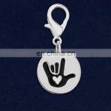 Round Metal Tag With Engraved I Love You Sign Language Symbol, Wholesale Sign Language Charm thumbnail-2