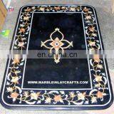 Handcrafted Marble Inlay Dining Table Top With Pietra Dura Art