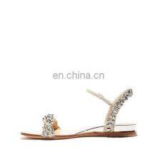 Ladies Flat Shoes Ankle Strap Golden Color Rhinestones Design Women Sandals thumbnail-3