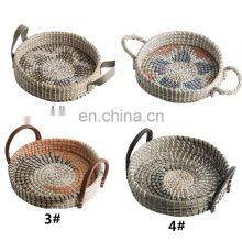 Set Of 3 Round Seagrass Serving Tray With Carrying Handle Mixed Plastic String Vietnam Supplier thumbnail-1