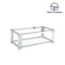 Best Quality Modern Round Shape Adjustable Glass Top Metal Stainless Steel Coffee Table For Living Room thumbnail-2