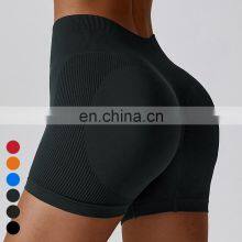 Custom Quick Dry Running Sportswear Yoga Shorts Womens Side Ribbed Butt Lifting High Waist Seamless Fitness Gym Yoga Shorts thumbnail-5