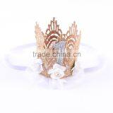 Hot-sales Kids Large Gold Lace Crown Headband Baby Hair Accessory Crown Baby Gold Flower Hair Band Wh-1836 thumbnail-6