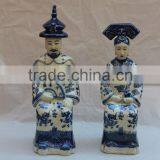 Chinese Antique Blue and White Ceramic Emperor Statue thumbnail-1