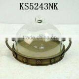 KS5243NK-Metal Plate Cupcake Holder W/glass Dome