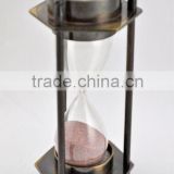 Antique replica Brass hourglass / Nautical 6 corner sand timer with compass/ Brass sand timer code 2129