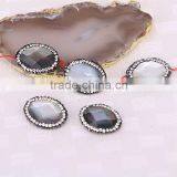 Natural Rainbow Shell Connector Spacer Beads Crystal Paved Oval Shape Gem Jewelry Shell Beads thumbnail-4