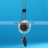 New Autumn Winter Design Long Sweater Necklace Bead Hoop Leaf Pendant Necklace Geomotric Necklace thumbnail-3