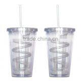 Single Wall Insulated Plastic Drink Cup Glass w Curly Crazy Straw Travel Tumbler thumbnail-6