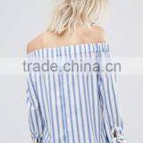 2017 Fashion Stripe And Tie Sleeve Off The Shoulder Top thumbnail-3