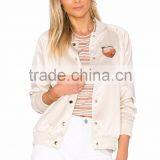 2017 MGOO Customize Satin Bomber Jacket Peachy Embroidery Windbreaker Sports Jacket For Women Clothing Manufacturing thumbnail-2