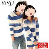 New Arrival Winter V-neck Blue White Stripe Knitted Couple Sweater thumbnail-1