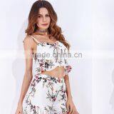 BEST SALE Sexy Floral Print Pleated Cami Tops With Shorts Women Suit thumbnail-3
