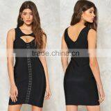 Wholesale Oem Custom Fashion Women Stud Black Bandage Dress thumbnail-1