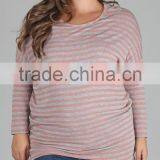 Pink Grey Striped Plus Size Maternity Top XYT2840 thumbnail-2