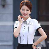 Summer Hot Selling Elegant Fitted Chiffon Contrast Color Collar Custom Office Business Slim Shirt thumbnail-2