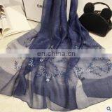 New Spring Section of High-grade Silk Wool Elegant Peach Pattern Breathable Thin Embroidery Shawl Female Scarf thumbnail-4