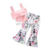 Newest Design Kids Sets Pink Slip Top And Flower Long Trousers Backless Summer Kids Girl Outfits thumbnail-1