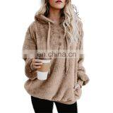 Women New Fall/Winter Solid Color Rabbit Wool Hooded Pullover Sweater Coat