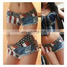 LSexy Short Jeans Women American US Flag Mini Shorts Jeans Short Hot Pants Denim Low Waist Stars Stripes Size :S