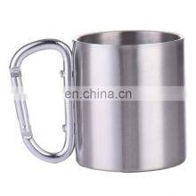 Outdoor Stainless Steel Cup Mug With Foldable Self-Lock Carabiner Handle Portable Folding Handle Cup for Camping thumbnail-1