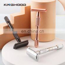 Private Label Classical Metal De Saftey Razer Brass Reusable Long Handle Double Edge Shaving Safety Razor For Men thumbnail-1