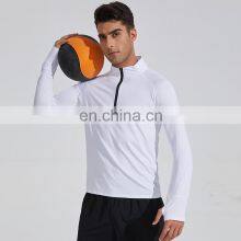 Half Zip Long Sleeves Sweatshirts Gym Training Stand Collar T Shirt 2023 New Wholesale Outdoor Sportswear Fitness Top For Men thumbnail-5