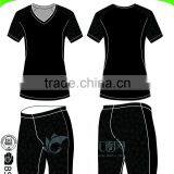 Womens Compression Sports Skin Tight Set Short Sleeves Top+Shorts thumbnail-1