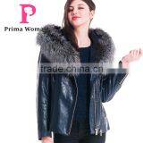 2015 New Design Women Leather Winter Jacket With Short Silver Fox Hat Overcoat thumbnail-3