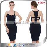 2015 New Design Sexy Spaghetti Strap Backless Black Midi Bodycon Dress thumbnail-1