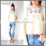 Short Sleeve Emboridered Latest Blouse Design 2016