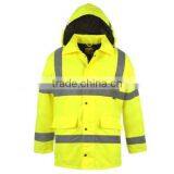 Hi Viz Vis Security Work Contractors Jacket Waterproof Hooded Safety Coat