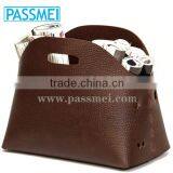 High Quality Leather Storage Basket Genuine Leather Magazine Rack Leather Bin thumbnail-1