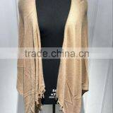 BGAX16082 High Quality Cashmere Loose Knitting Poncho Sweater With Fringe Open Front Cardigan
