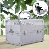 Soozier Professional Mirrored Makeup Artist Cosmetic Travel Mini Case With Pull-Out Trays - Silver thumbnail-1