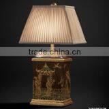 Antique Wood Carved Vase Shaped Table Lamp With Shade, Wooden Desk Lamp Painting With Sexy Leopard, Home Decorative Art & Crafts thumbnail-6